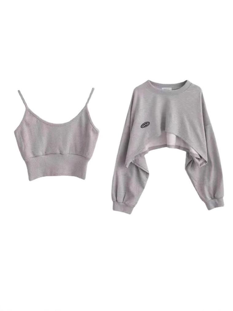 

Шикарный костюм-двойка Shein: Модный весенне-осенний комплект из майки и свитшота для женщин XL серый