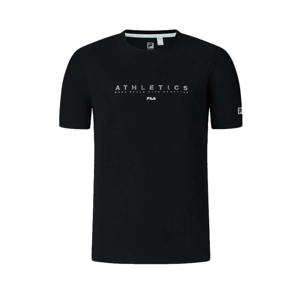 FILA Fitness Casual Comfortable Knitted Round Neck Short Sleeve T-Shirt Men Tops Deep-Black A11M521114F-BK