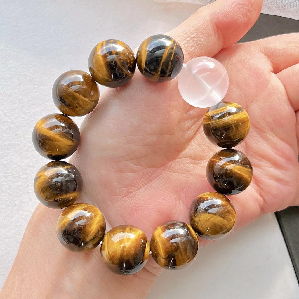 16Mm Large Particle Natural Tiger'S Eye Stone Milk White Crystal Design Bracelet Bracelet.