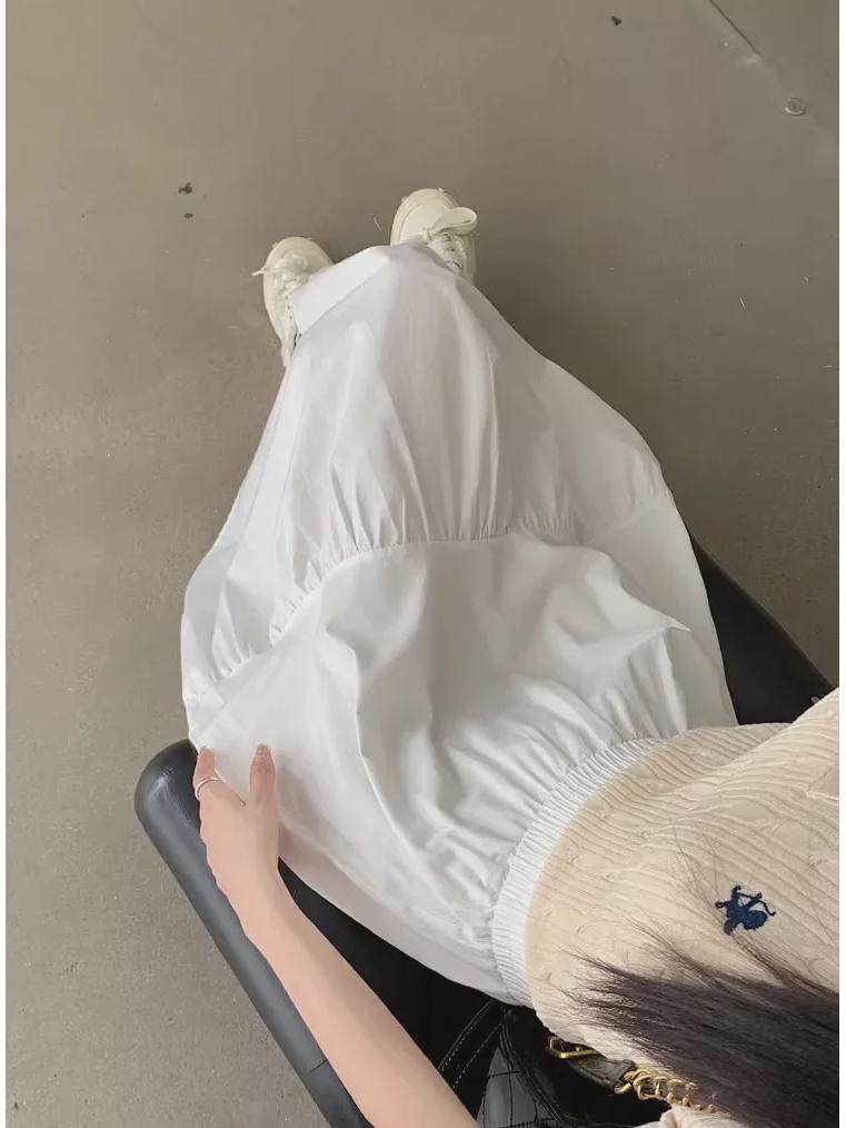 Petite Women's Pleated Patchwork Midi Skirt - 2024 Summer Korean Fashion, Elastic Waist