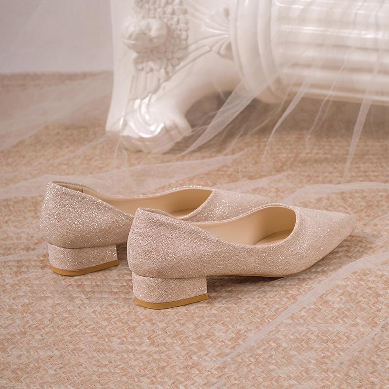 2025 New Fashion French All-match  Short Heel Flat Bottom Beauty  Shoes Pointed Toe Single Shoes Dress High Heels