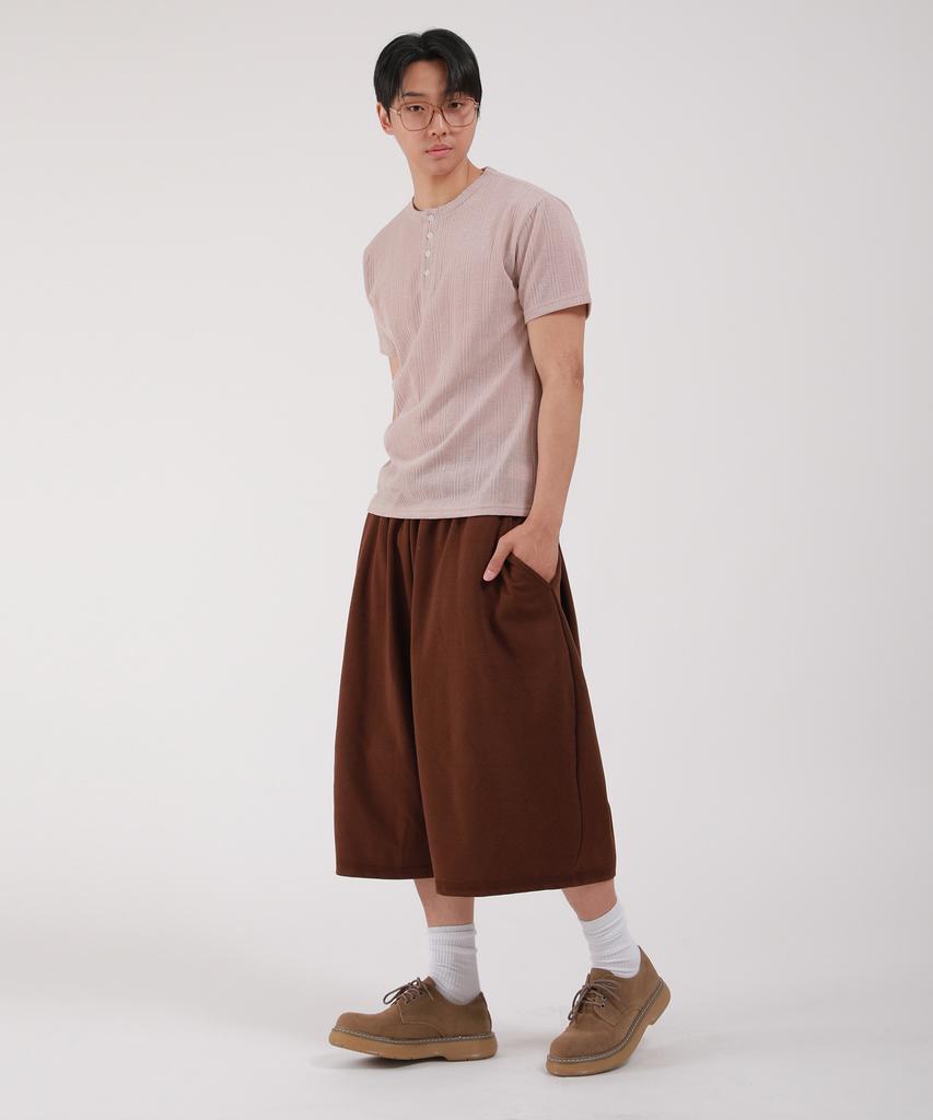 Dibellobeu Side Pintuck Cropped Wide Sweatpants_Brown