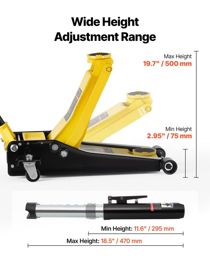 Low Profile Floor Jack, 3 Ton Capacity, Steel Racing Floor Jack with Dual Pistons Quick Lift Pump, Hydraulic Trolley Car Lift for Sports Cars, Sedans,