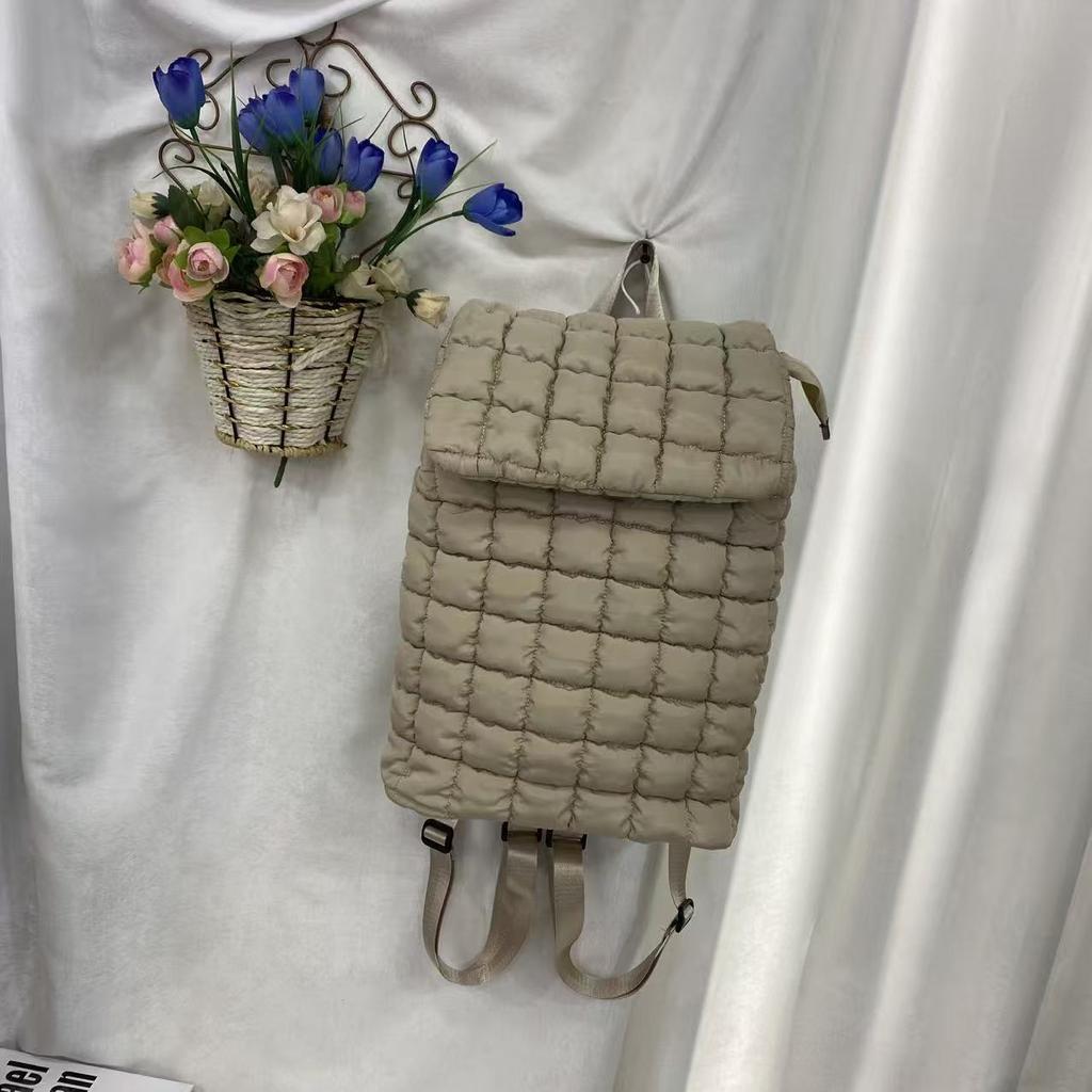 Quilted Backpack Purse for Women Small Lightweight Puffer Puffy College Laptop Backpack Nylon Casual Bookbag Daypack Top Flap