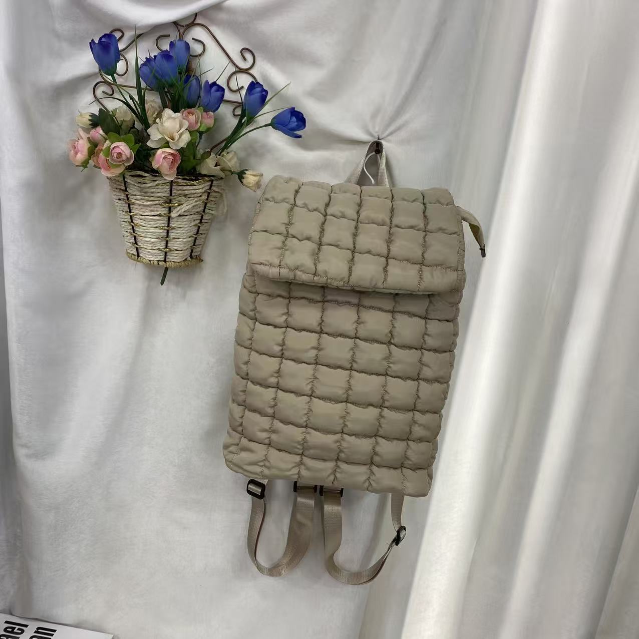 

Quilted Backpack Purse for Women Small Lightweight Puffer Puffy College Laptop Backpack Nylon Casual Bookbag Daypack Top Flap