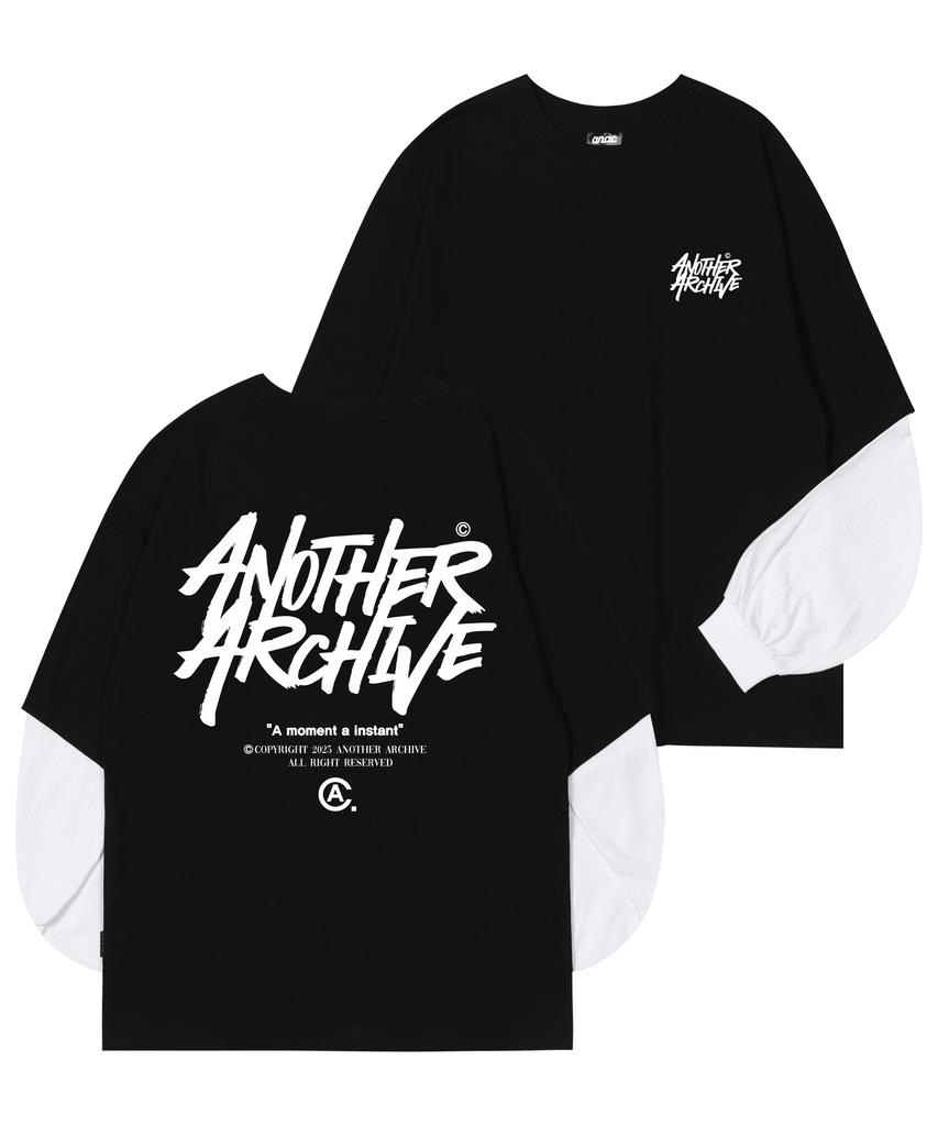 ANOTHER ARCHIVE Layered Graffiti Logo Long Sleeve_Charcoal Black