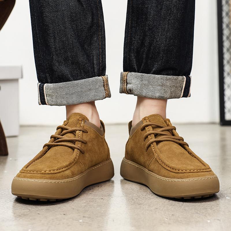 New Style Men's Casual Shoes Cow Suede Leather Lace-up Men Comfortable Mid-top Driving Flats Mens Outdoor Oxfords Shoe