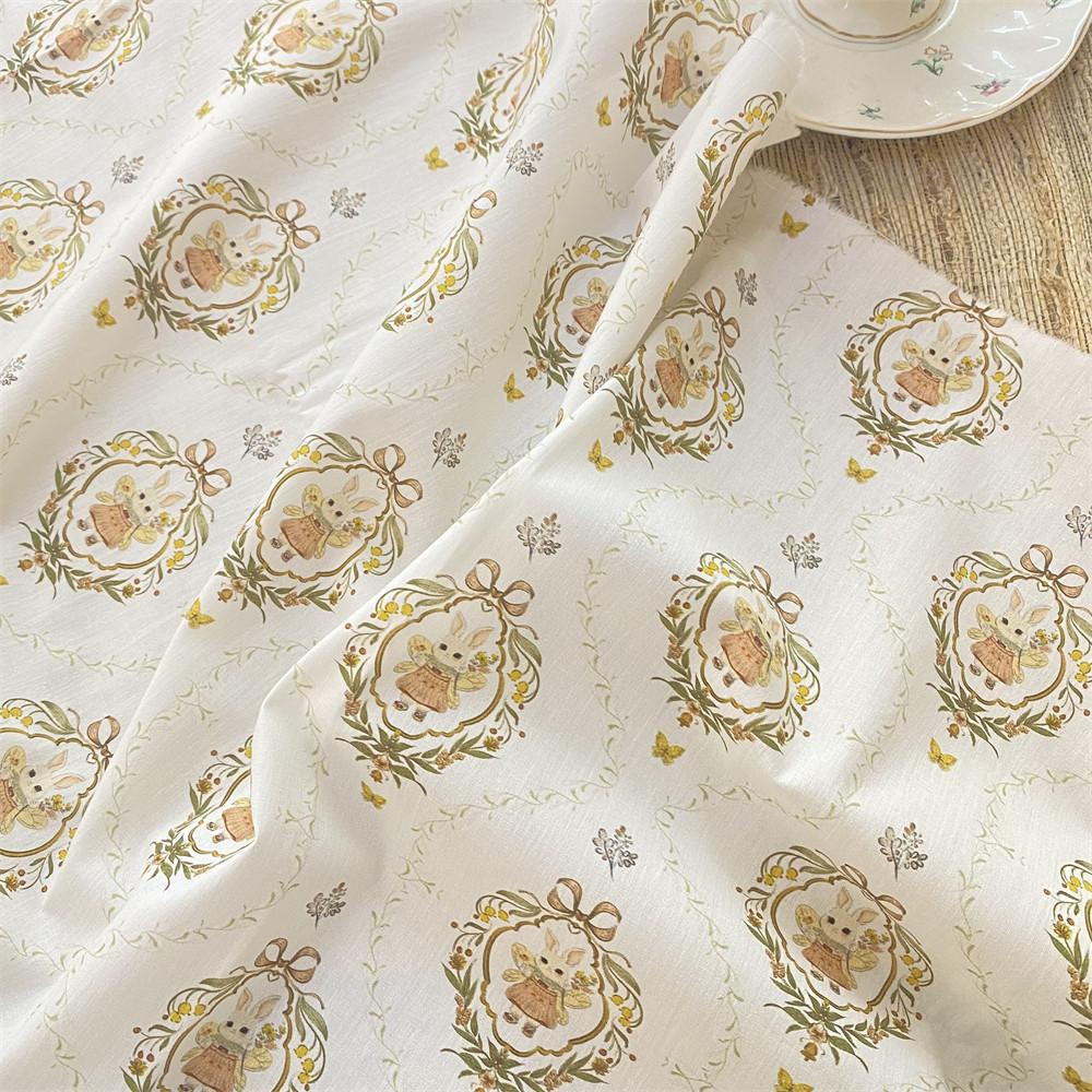 0.5m Pure Cotton Rabbit Printed Plain Weave Poplin Fabric for Sewing Dresses Tablecloths Decorative Cloth Handmade DIY Fabrics