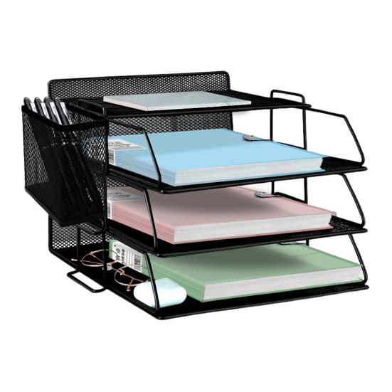Lot De 4 Corbeilles à Courrier Empilables A4 En PET Blanc - Organisateur Bureau Ou Maison - 33x24.5x7.5 Cm