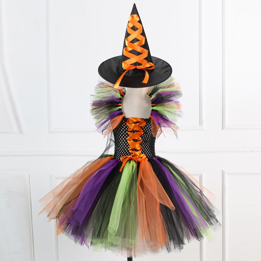 Tutu Dress Witch Costume Set for Kids with Hat and Broom - Halloween and Cosplay Outfit
