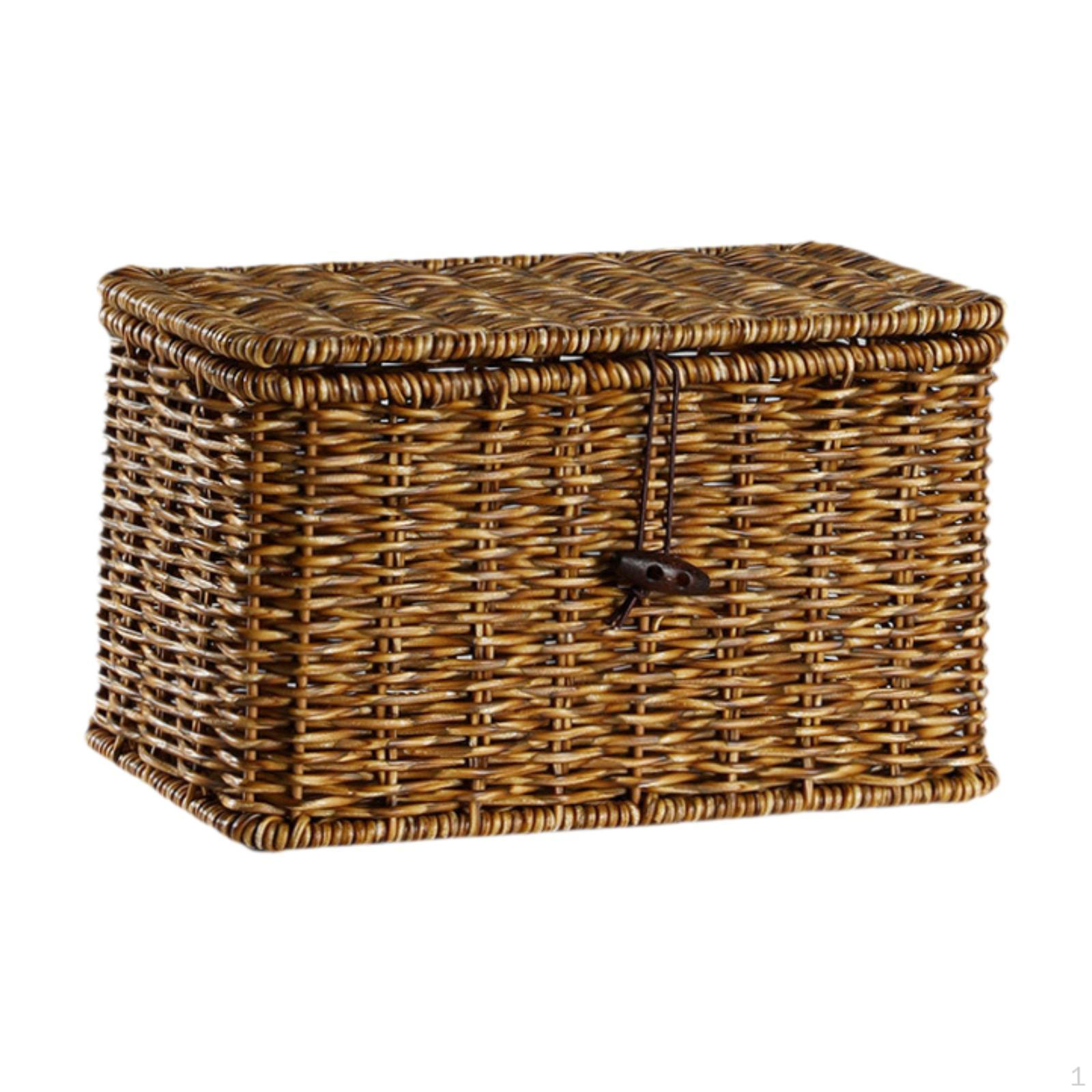 

Корзина с крышкой для хранения, Имитация ротанга, Портативный контейнер для мелочей в доме 24 cmx14 cmx14 cm