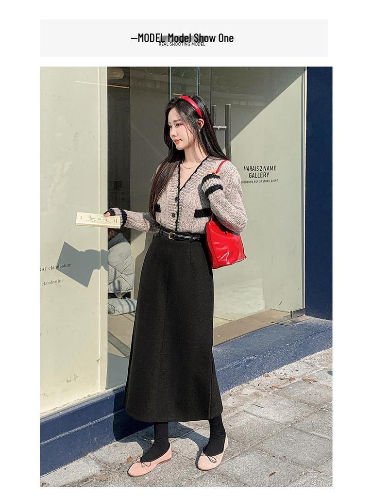Women's Taro Purple Wool High Waist Slimming Mid-Length Skirt - Autumn/Winter 2025