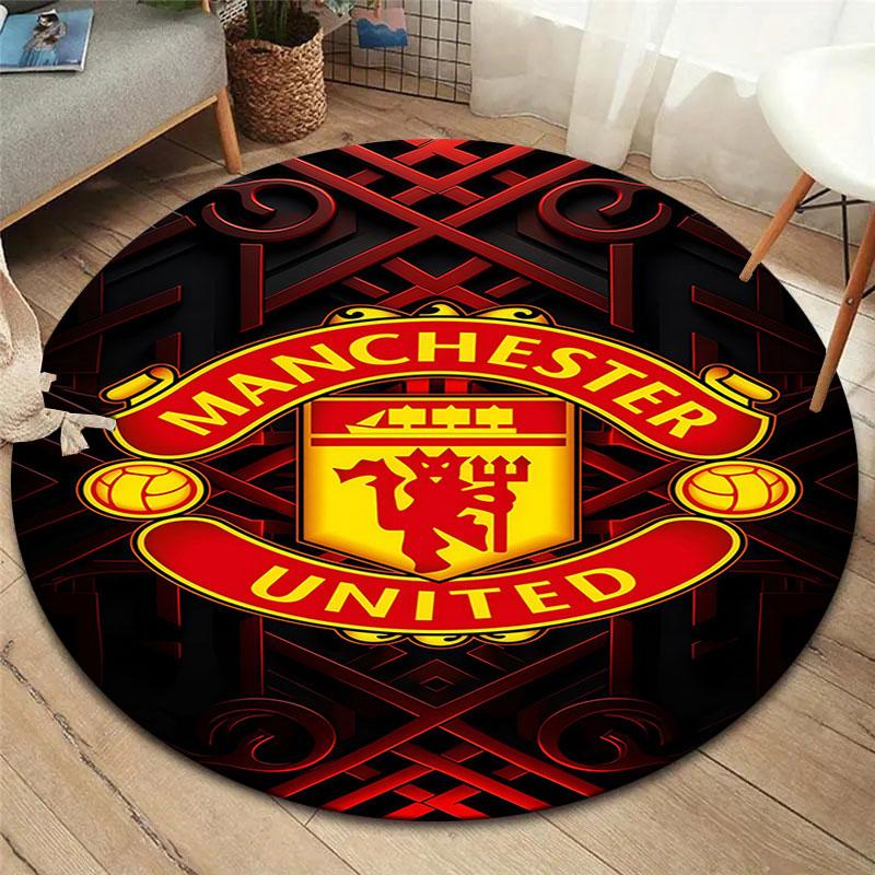 Manchester United F Round Area Rug,Carpet Rug for Living Room Bedroom Sofa Playroom Decor,Non-slip Floor Mat