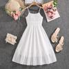 Elegantní bílé šaty pro dívky Jaro/Léto Dětská móda Bez ramínek Lodičkový výstřih Šaty se zúženým pasem