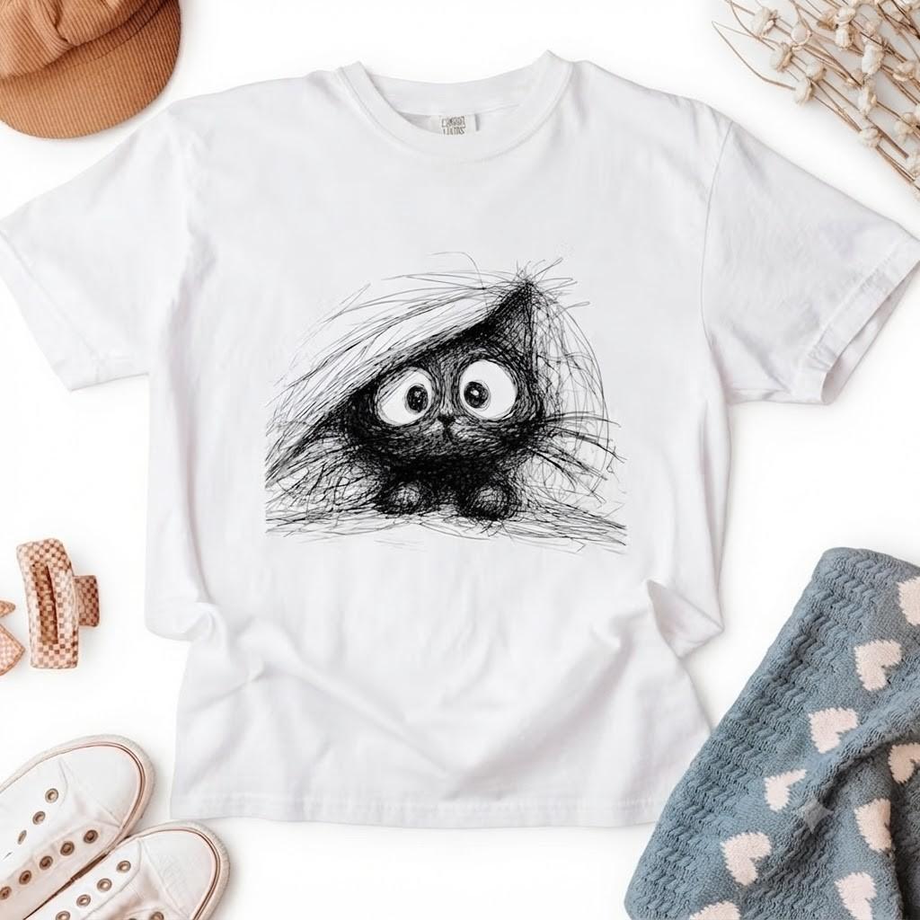 Abstract Cat Line Modern Sketch Animal White TShirt