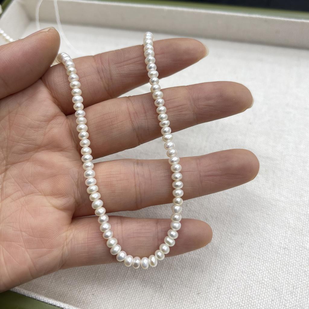 1String, White Natural Freshwater Pearls, Handmade Flat Pearl Beads for Jewelry Making DIY Crafts (Beads 3-4mm, Length 36cm)