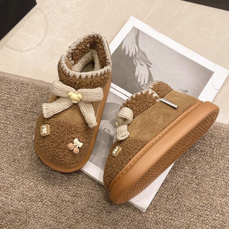 Warm edge new snow boots women's winter warm cute bear wearing bow high-top thickened cotton shoes