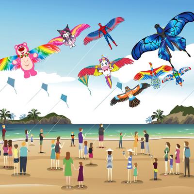 Cartoon Child Dynamic Kite Toy Cartoon Phoenix Butterfly Airplane Eagle Kite Kids Handheld Fishing Rod Kite Outdoor Sport Toys