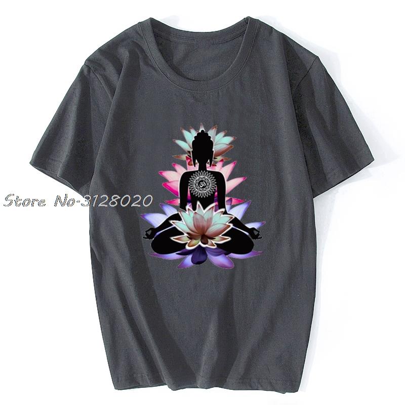 Womens White TShirt Zen Buddha Lotus Flower Spiritual Meditation Yoga Men Cotton TShirt Tees Tops Streetwear Harajuku