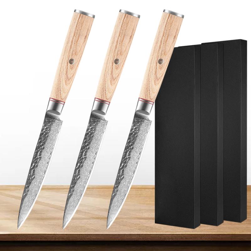 5'' Utility Knife Professional Damascus Japanese Kitchen Knife Sharp Blade Peeling Cleaver for Fish Meat Cutting Wood Handle