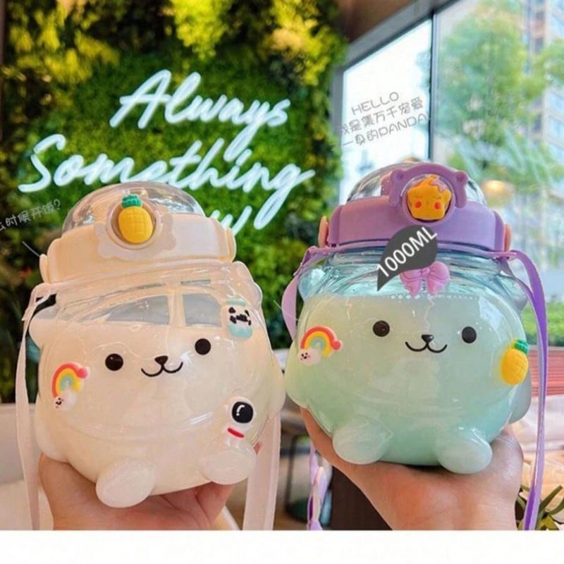 1Pc Cute Cartoon Water Cup, Transparent Handle Water Cup, Suitable for Kitchen, Restaurant, Party, Halloween, Outdoor Gatherings