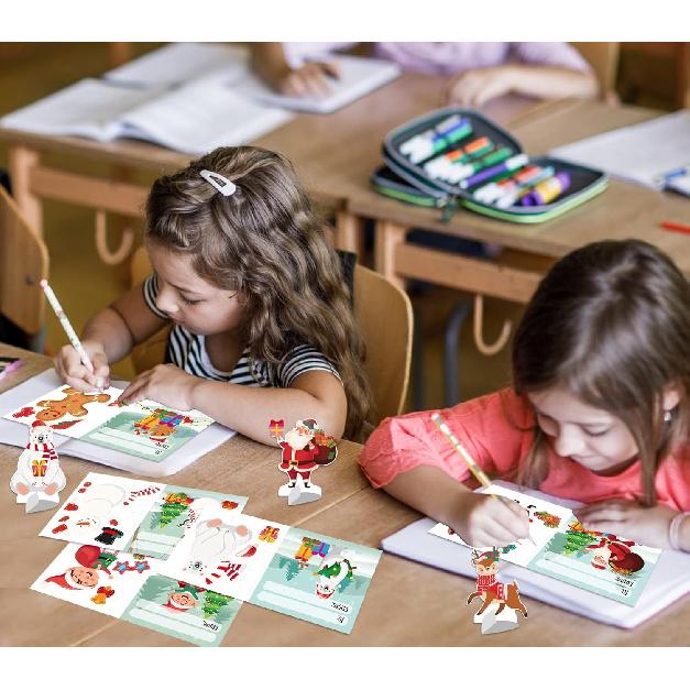 PETCEE 30PCS Christmas Craft Cards for Kids Christmas Gifts Card with Envelopes Santa Deer Snowman Pop Up Card Xmas Exchange Cards for Family Friends