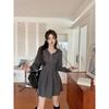 Large size black hooded casual sweater dress women's autumn and winter fat mm advanced feeling waist and thin A-shaped short skirt