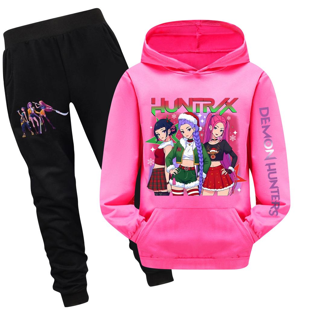 Dvoudílná tepláková souprava pro děti s kapucí a kalhotami, souprava mikiny s dlouhým rukávem a potiskem