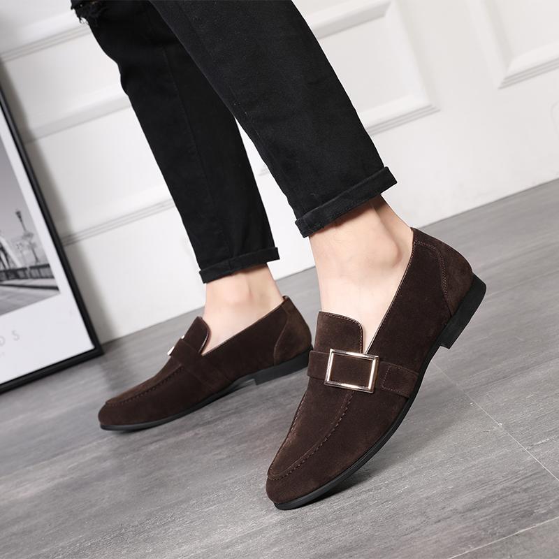 Fashion Cow Suede Leather Men Driving Footwear Slip on Man Breathable Shoes Wedding Party Men Dress Shoe Business Office Lazy Loafers