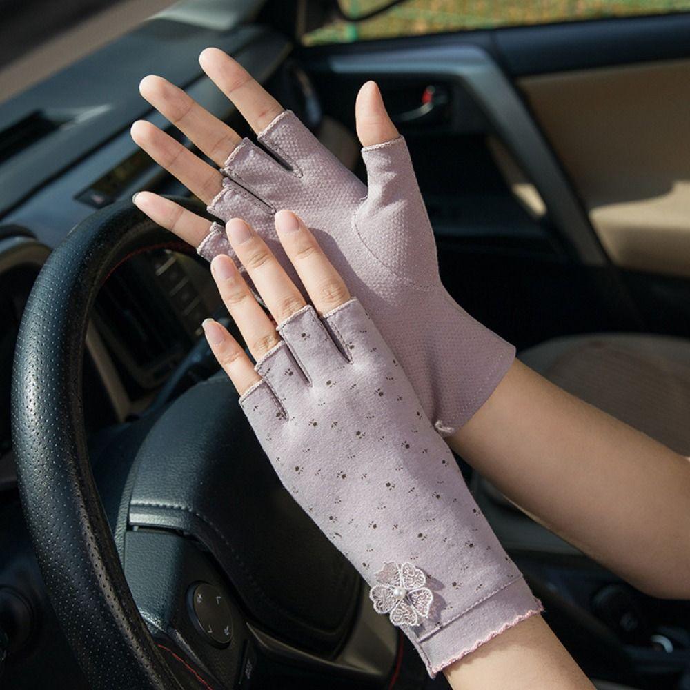 Cotton Women Half-finger Gloves Anti-slip Driving Gloves Fashion Sunscreen Gloves  Outdoor Sports