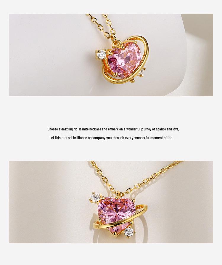 Ocean Heart LOVE Pink Zircon Necklace: 18K Gold-Clad 925 Silver
