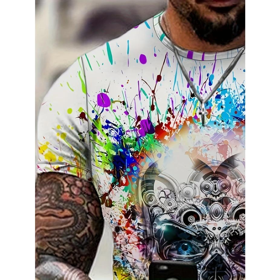 Men's 3D Skull Print T-Shirt Casual Short Sleeve Summer Tee Graphic Design Comfortable Polyester Outdoor Sports & Fitness, Skull T Shirt