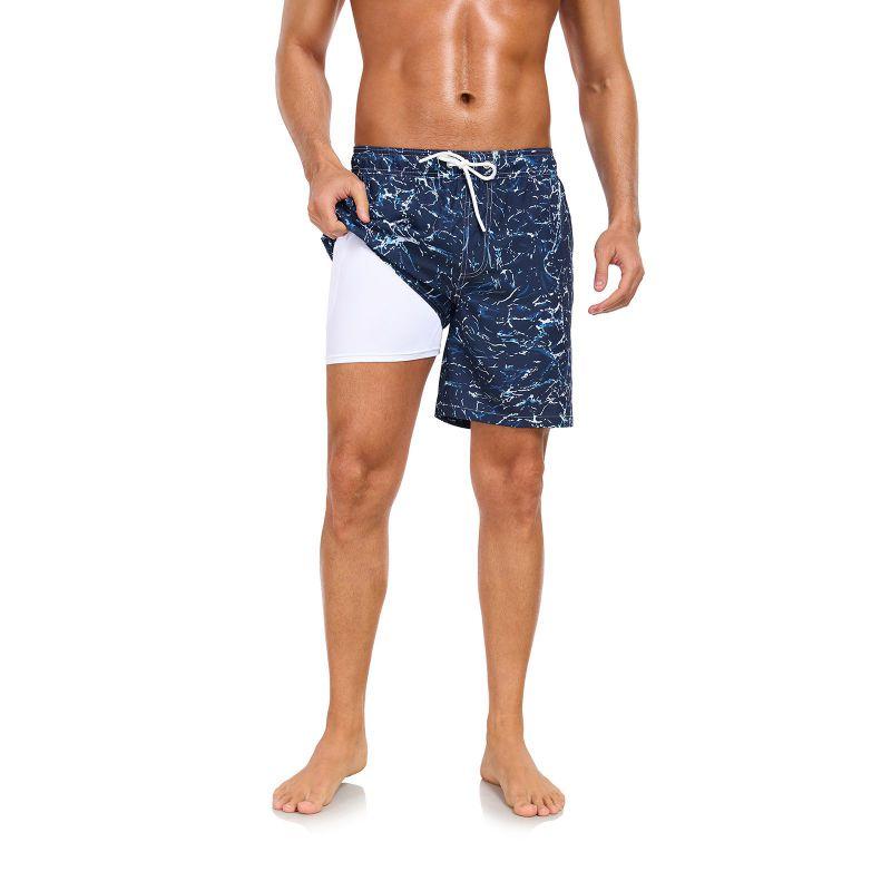Men's Double-Layer Printed Beach Shorts Drawstring Swim Trunks