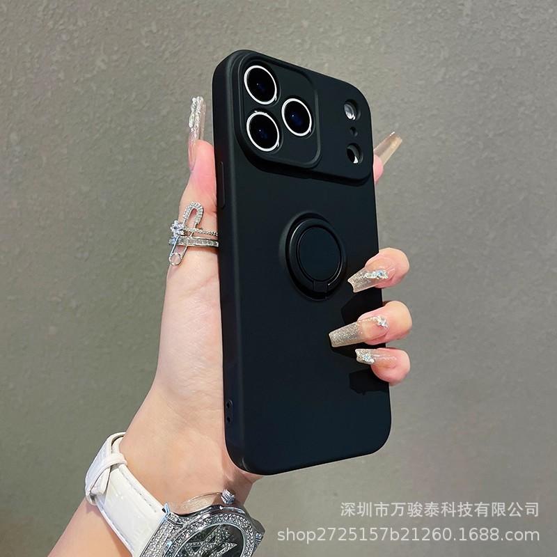 Applicable to Apple 11promax mobile phone case solid color liquid silicone ring holder iPhone11 protective case