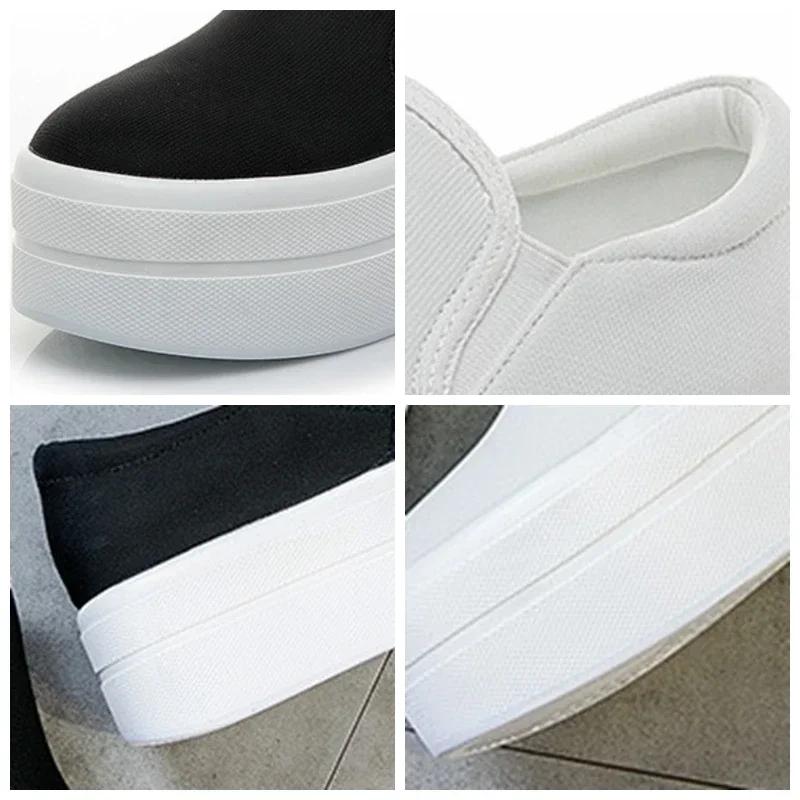 Fashion 6CM Denim Platform Wedge Autumn Elastic High Brand Chunky Sneakers Fashion Casual Spring Slip on Black White Shoes 2024