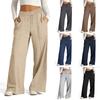 Womens High-Waist Drawstring Wide-Leg Casual Pants Slim Fit Solid Color Lightweight Stretch Trousers 2026 Winter