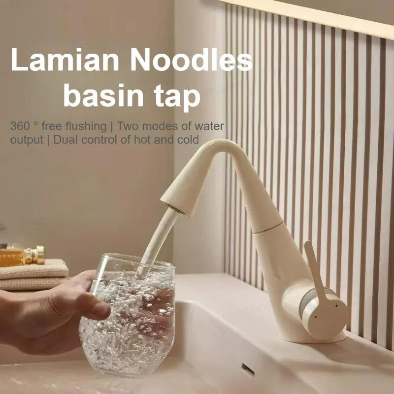 Copper Pull out Sink Faucet Milk White Single Lever Hot Cold Tap Anti-Splash for Bathroom Cabinet Basin Household