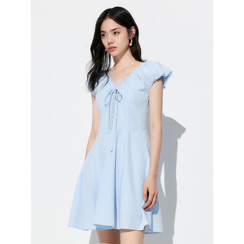Women's French Style Cloud Jacquard V-Neck Mini Dress