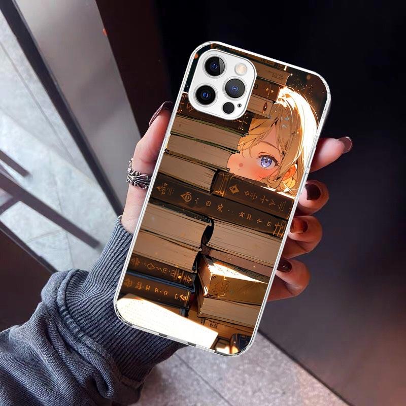 Read Books illustration Reading Phone Case For iPhone 17 Air 16 15 Pro Max 14 Plus 13 Mini 12 11 Cover 7 8 SE Silicone Shell Pri