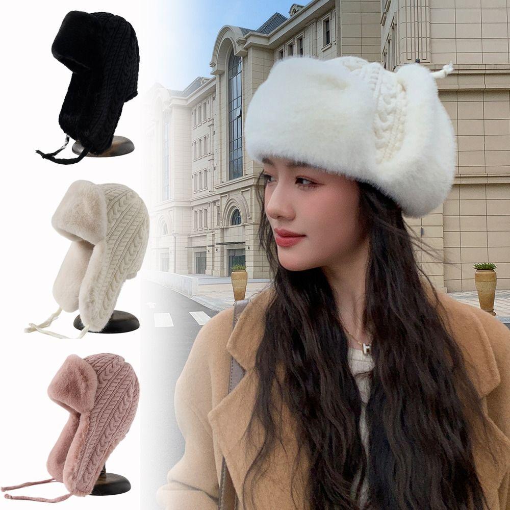 

Thickened Lei Feng Hat Knitted Cold Hat Versatile Extended Ear Protection Hat чорний