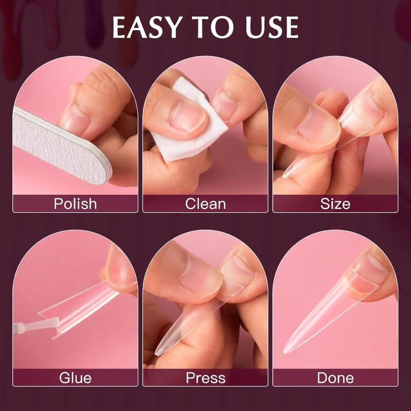 600 Stück Stiletto-Fingernägel zum Aufpressen Acrylnagel Französische Halb-Abdeckung Gel-Spitzen Falsche Spitzen Maniküre-Zubehör DIY-Verlängerungswerkzeuge