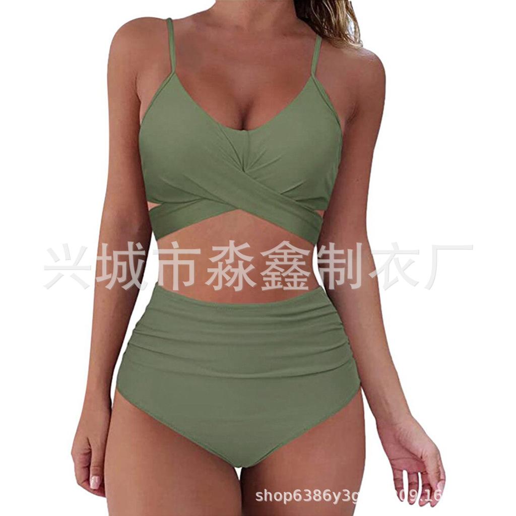 Explosive Leopard Print Cross High Waist Split Bikini, Sexy BIKINI Swimsuit for Women, Direct Supply