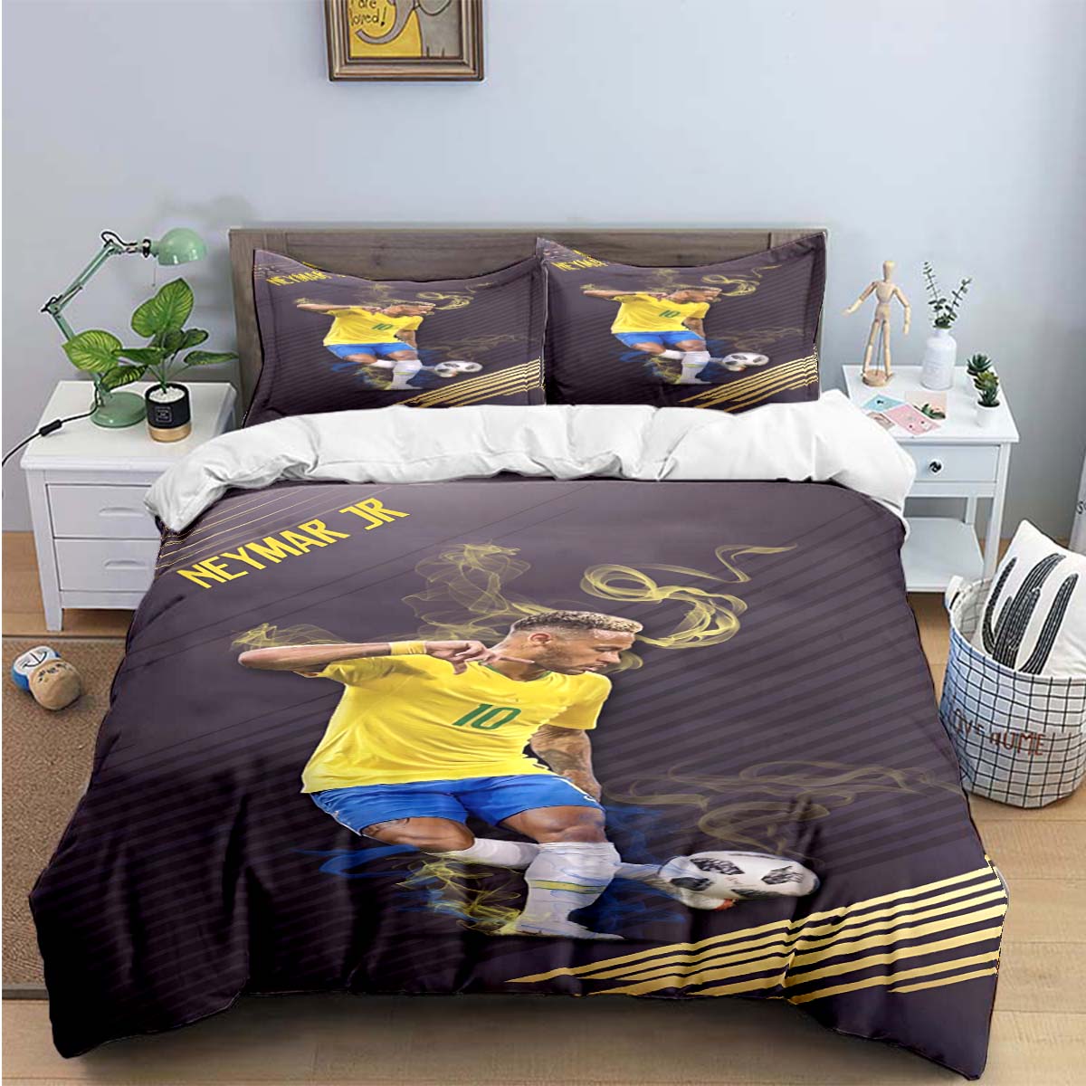 

Fashion No. 10 Football Star N-Neymar Print Bedding Sets Bed Supplies Set Duvet Cover Bed Comforter Set Bedding Set Luxury Gift EU Single(135*200cm)3pcs