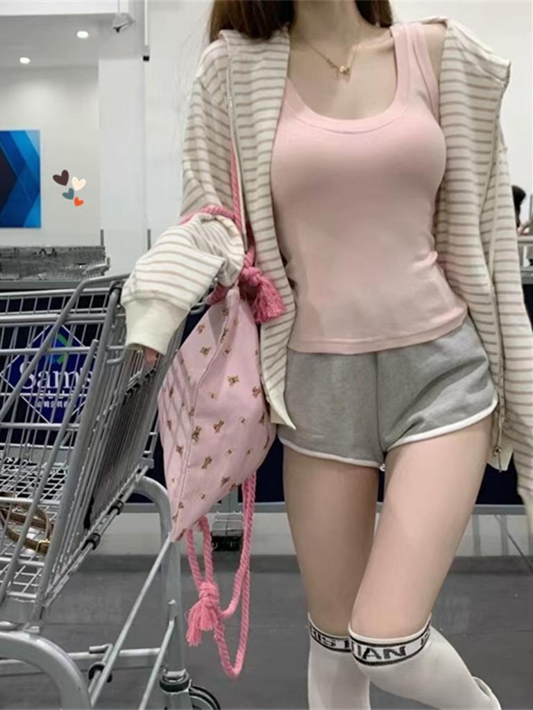 Women's Hong Kong Style Striped Hooded Sweatshirt - Lightweight Casual Zipper Cardigan for Spring/Autumn