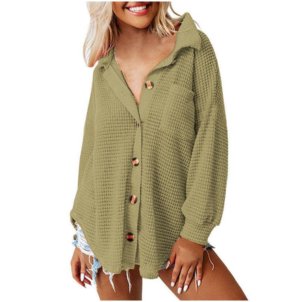 Fashion Women Color Casual Loose Cardigan Button Top T-shirt Long Sleeve Shirt