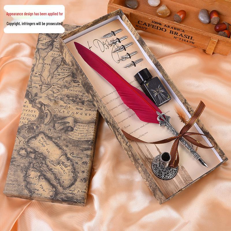 Retro Feather Dip Pen Set - Creative Ink Pen Gift for Students and Christmas