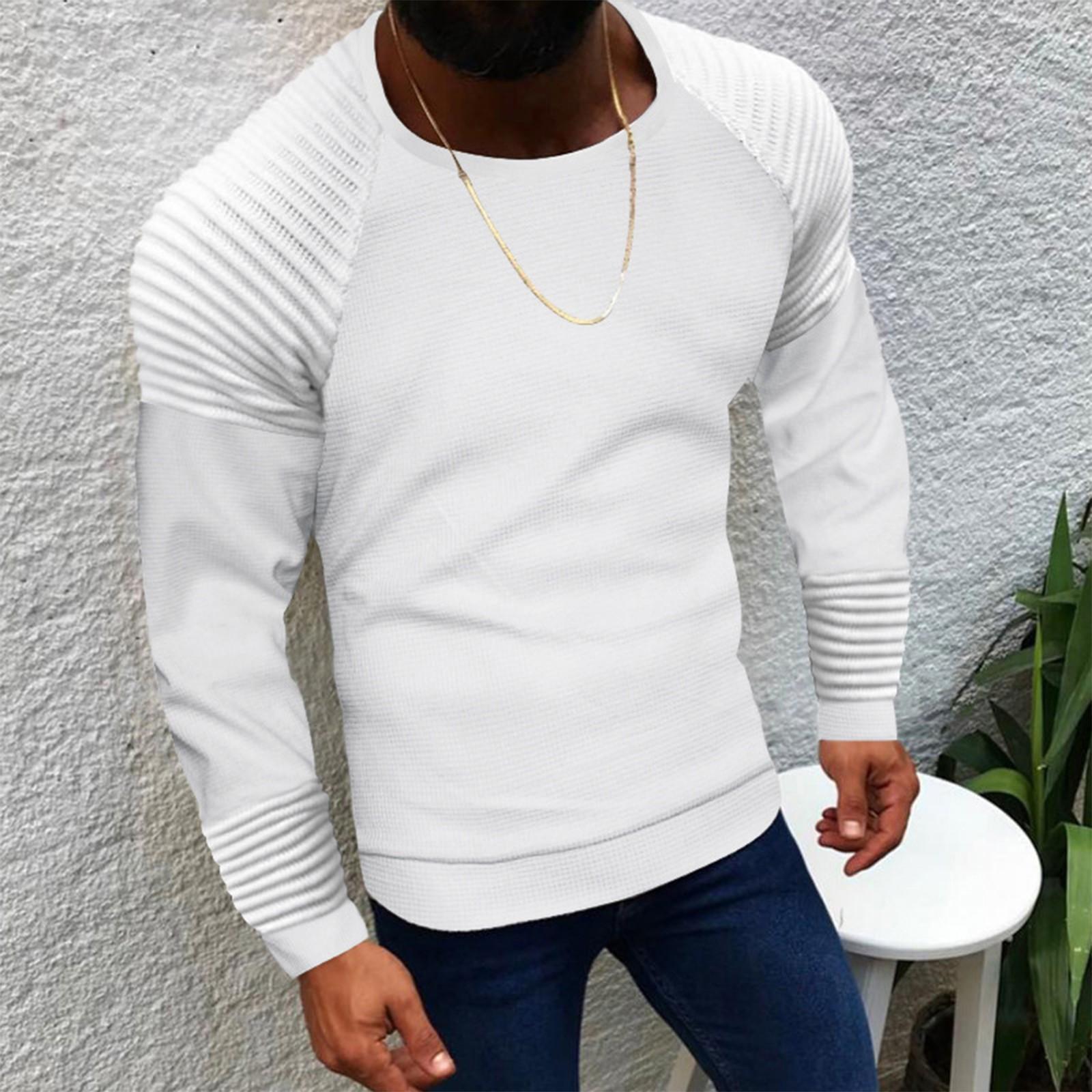 

Мужской свободный свитер с круглым вырезом и длинным рукавом в красочную полоску, повседневный нижний свитер XL белый