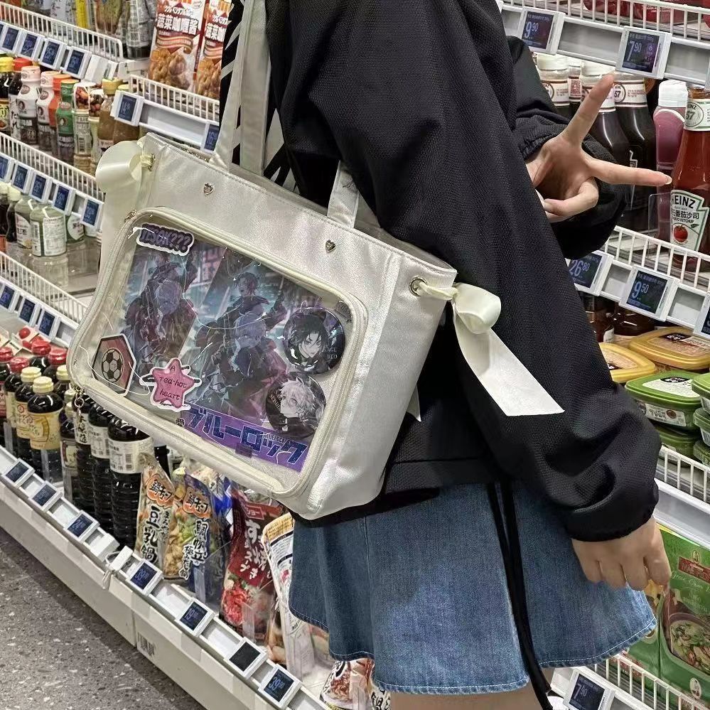 

Модная серебряная женская сумка на плечо Lolita Jk большой емкости в японском стиле, модная женская прозрачная сумка в стиле Харадзюку 37X25X9cm