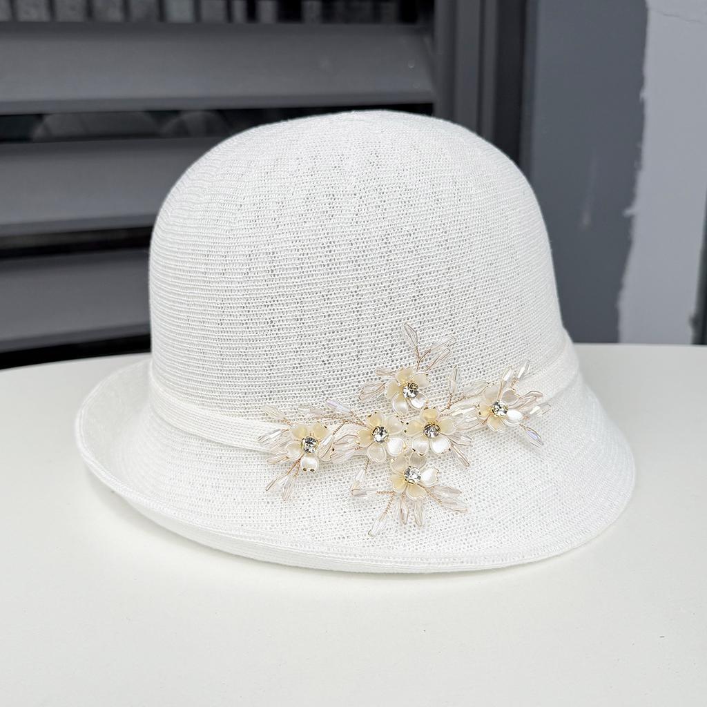 Spring and summer British retro elegant bucket hat fashion sunscreen sun hat women's dome crimped knitted breathable basin hat
