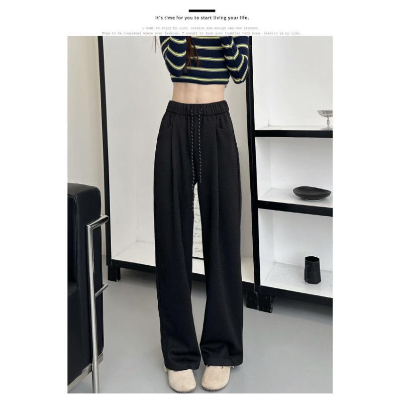 

Denim cloud pants lazy wind versatile drape casual pants women s high waist loose sports mopping straight trousers M [80-52.5 kg] чёрный